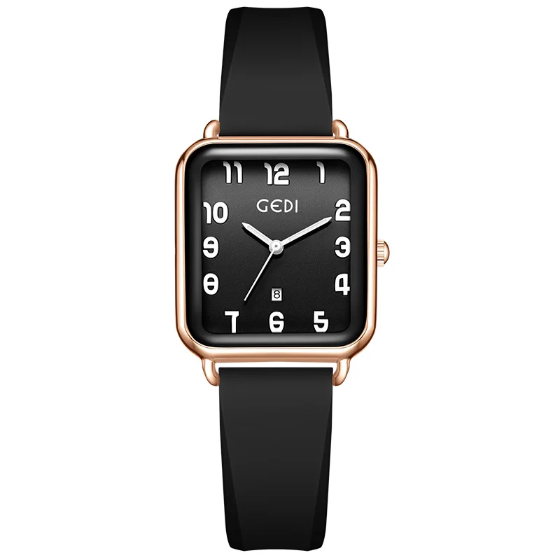 Fashion Gedi Middle School Students' Silicone Simple High Aesthetic Square Women's Compact And Exquisite Calendar Quartz Watches
