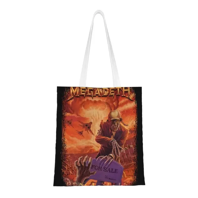 

Custom Megadeths Rock Band Shopping Canvas Bag Women Washable Groceries Heavy Metal Band Shopper Tote Bags