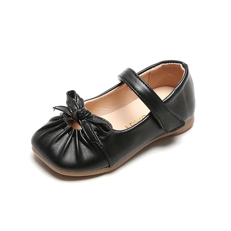 

Туфли детские из ПУ кожи, мягкая однотонная черная школьная обувь на липучке, с бантом, на плоской подошве, для принцессы, Мэри Джейн, лето