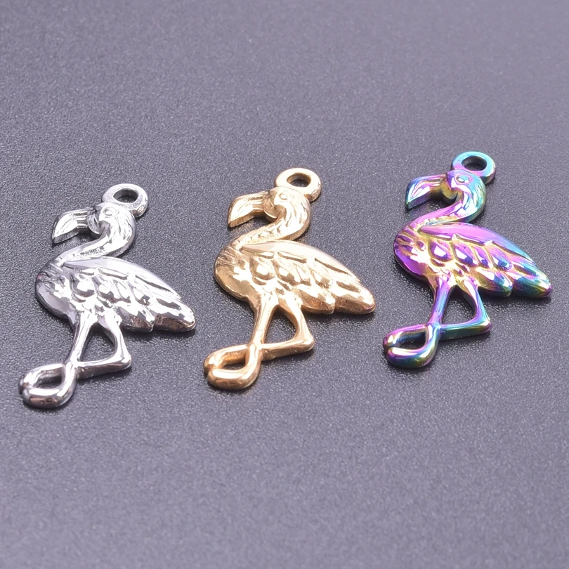 

6pcs Cute Flamingo Stainless Steel Pendants For Jewelry Making Charm In Bulk Items Wholesale Animal Materials DIY Earrings Charm