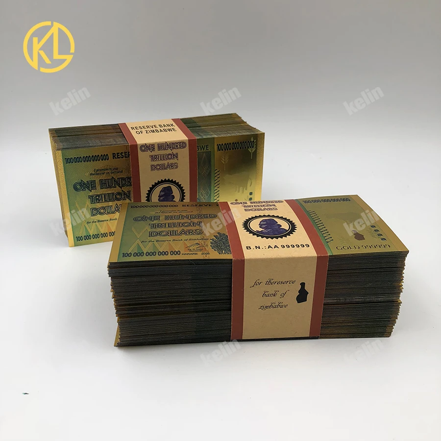 

100 шт., триллиона долларов Зимбабве, Золотая или Серебряная банкнота 24K с УФ светильник и сертификатом для коллекции подарка