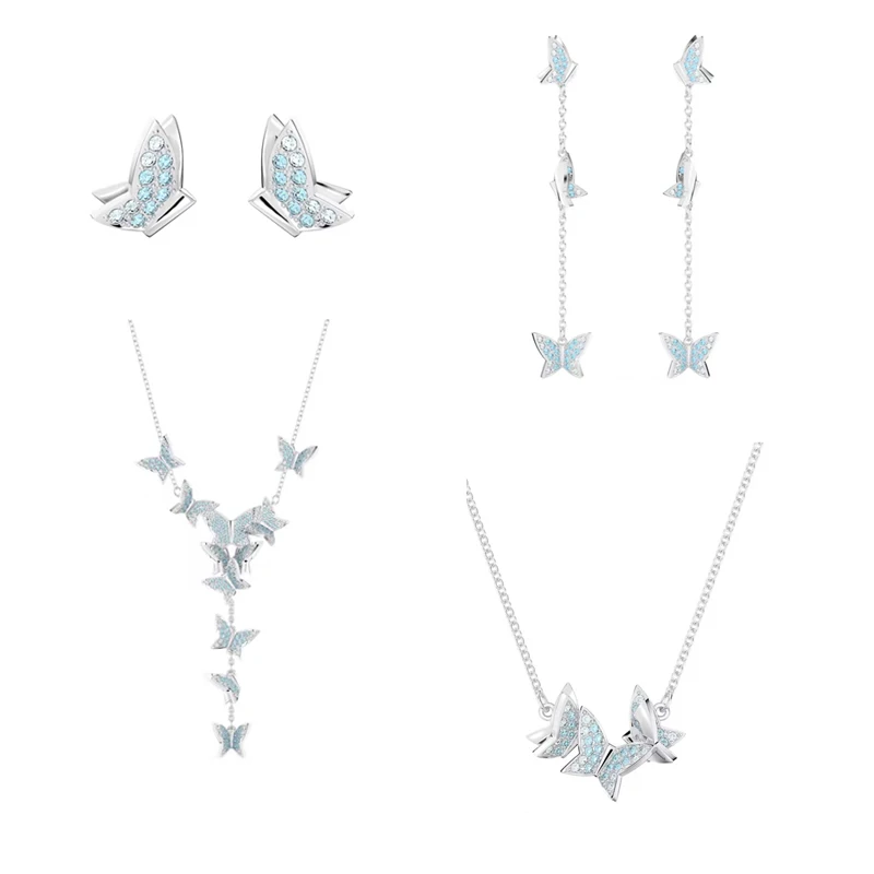 

Swan 2023 New Lilia Necklace Earrings Shiny Butterfly Blue Pattern Crystal Women Necklace Wedding Jewelry Romantic Gift