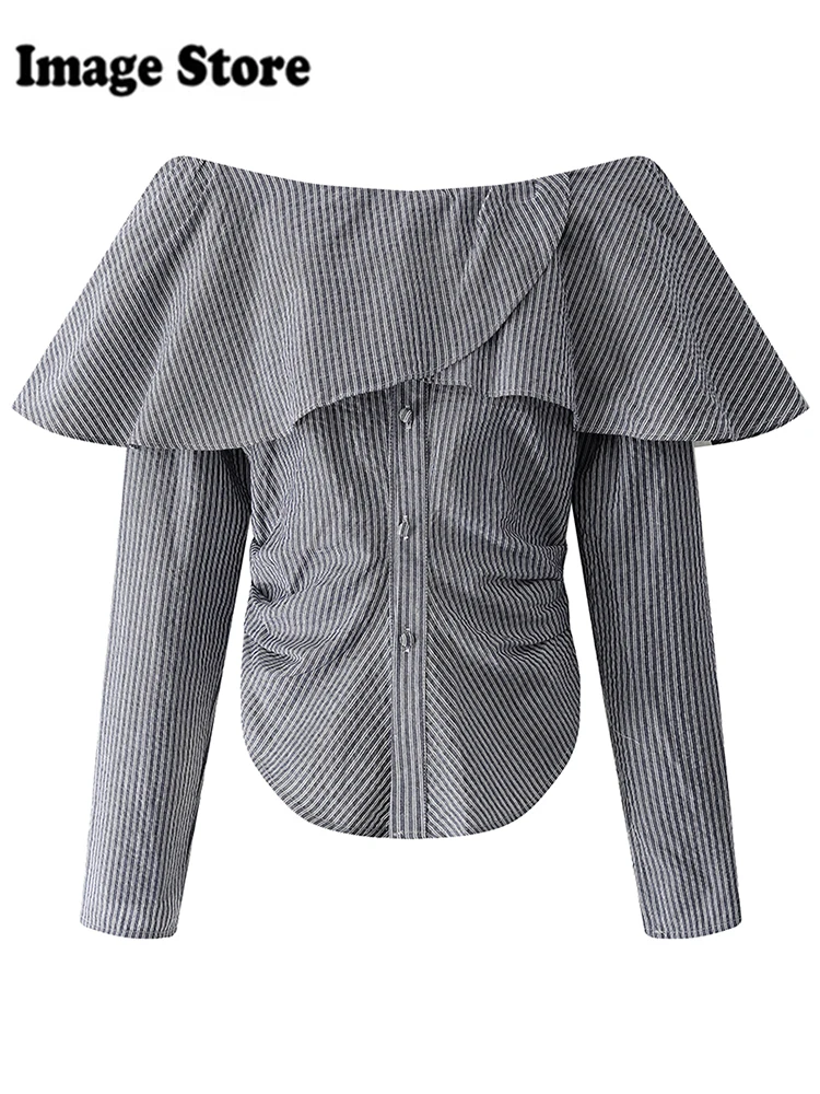 Осень-зима женская французская винтажная полосатая рубашка с длинным рукавом