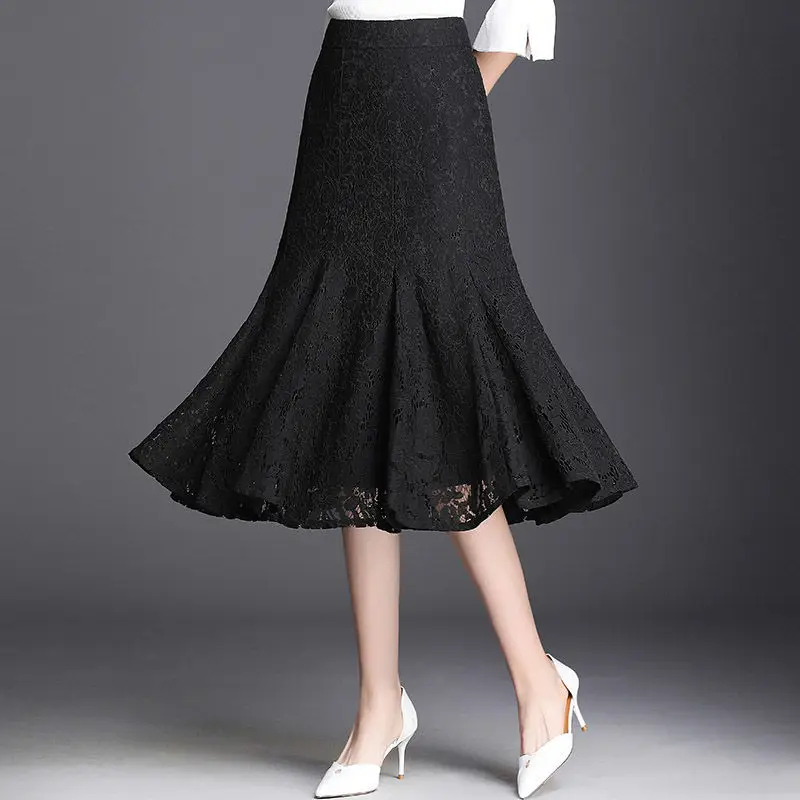 

Юбка-годе Женская средней длины с завышенной талией, элегантная облегающая модная юбка-годе, черная, E150, весна-лето 2022