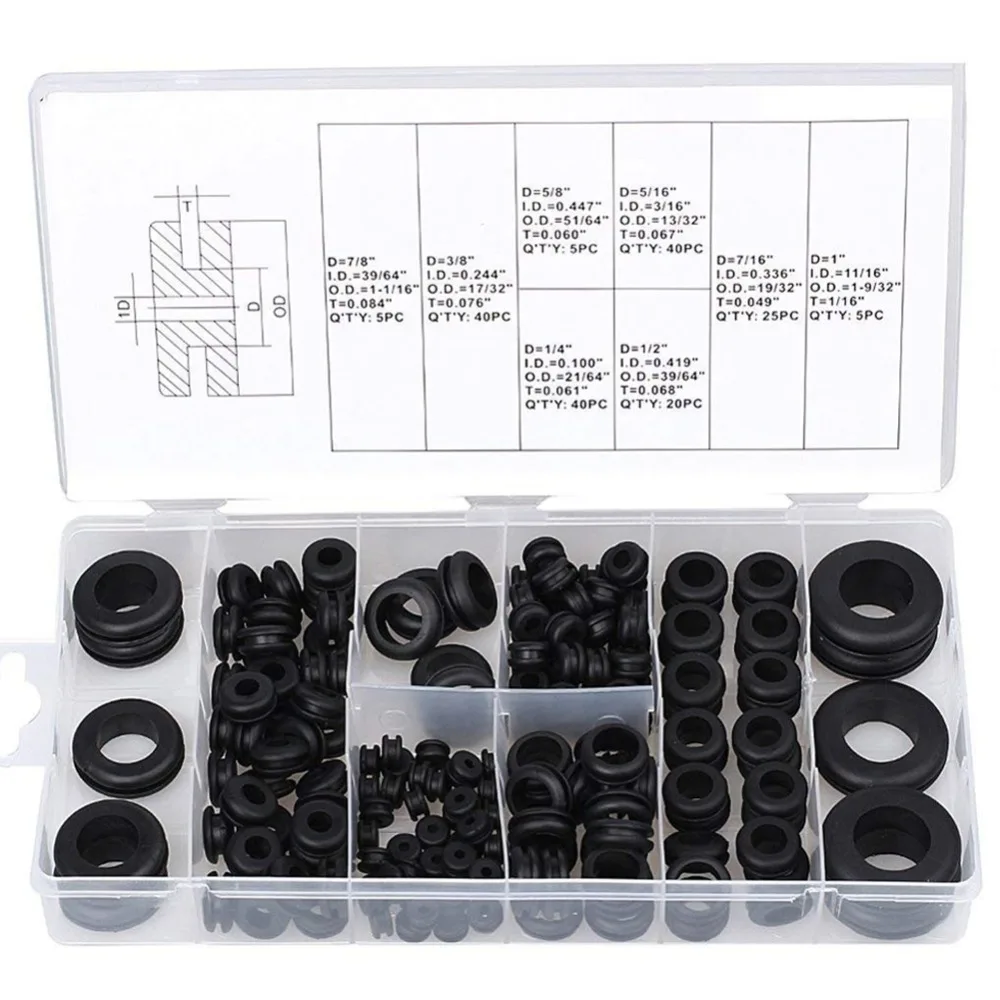 

180Pcs Gasket Kit Black Rubber Washer Seals Grommets Assortment Set Spare Parts Different Size With Plastic Box Kit Set #294382