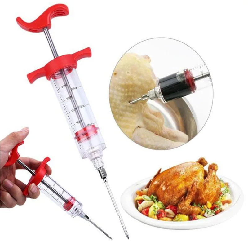 

Stainless Steel Spice Syringe Marinade Injector Flavor Syringe Cooking Meat Poultry Turkey Chicken Kitchen BBQ Tool