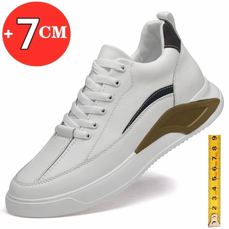 

Man Elevator Shoes Hidden Lift Sneakers for Men Casual Leather White Shoes Leisure Height Increase Insole 7cm 9cm Sport Shoes