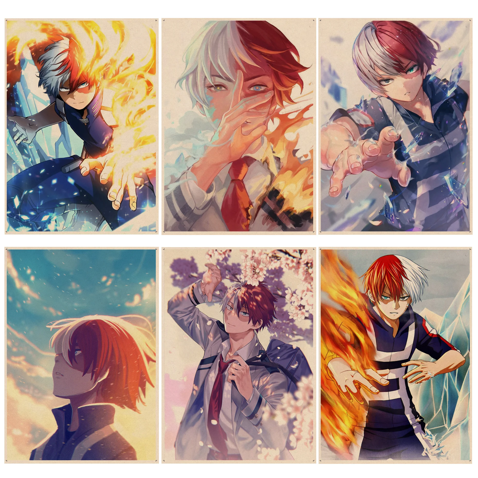 

MY Hero Academia Todoroki Shoto Anime Posters Retro Kraft Paper Sticker DIY Room Bar Cafe Kawaii Room Decor