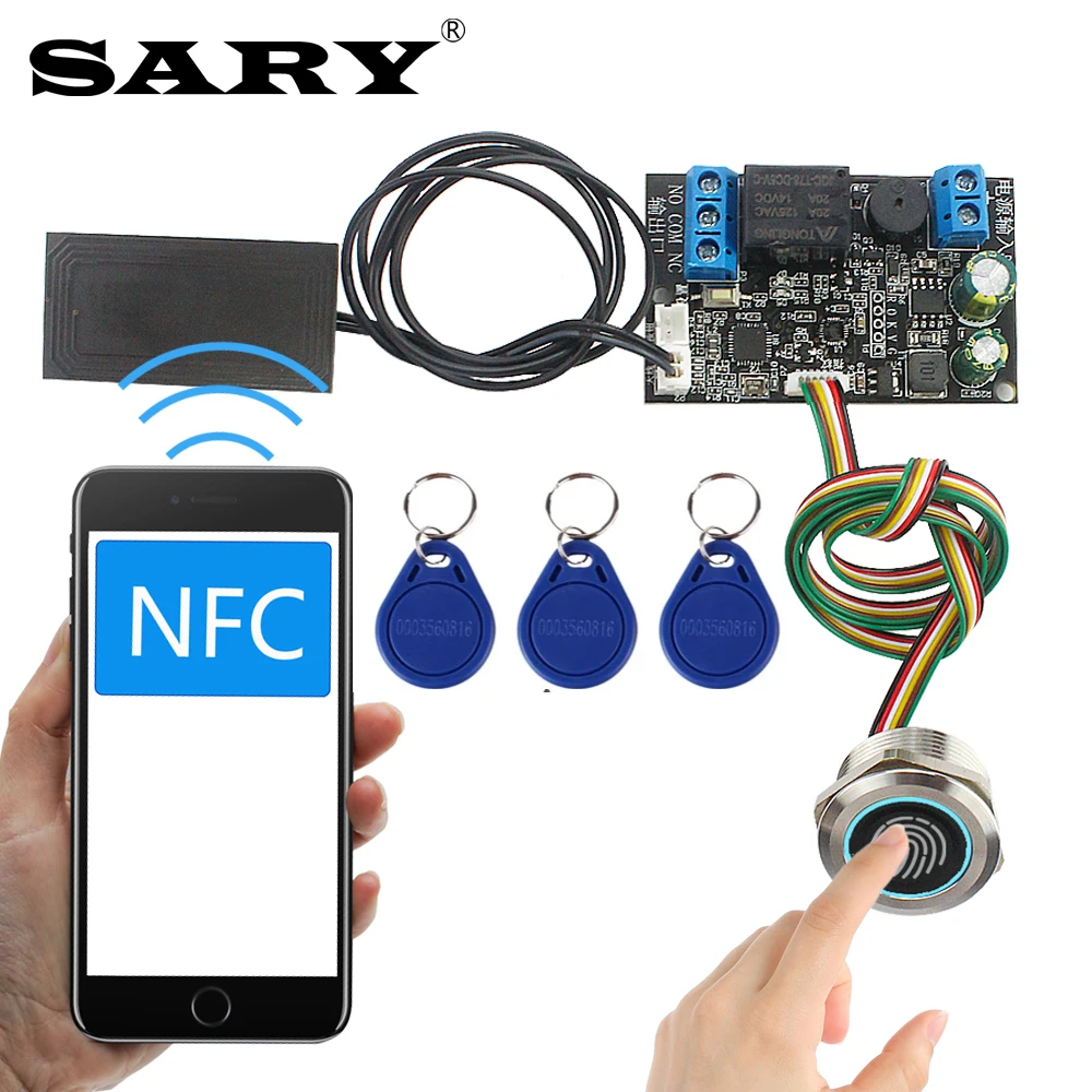 Релейный модуль управления идентификацией NFC, сканер отпечатка пальца, плата управления электрическим замком IC, контроллер доступа 13,56 МГц