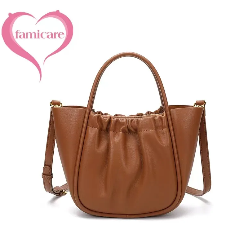 

Ladies Cowhide Handbag 2022 Personality Niche Design Ruched Basket Cross-Body Bag Large Capacity Women's Single Shoulder Pack