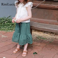 rinilucia childrens pants 2022 summer new girls casual flare pants hollow out cotton waist baby casual pants