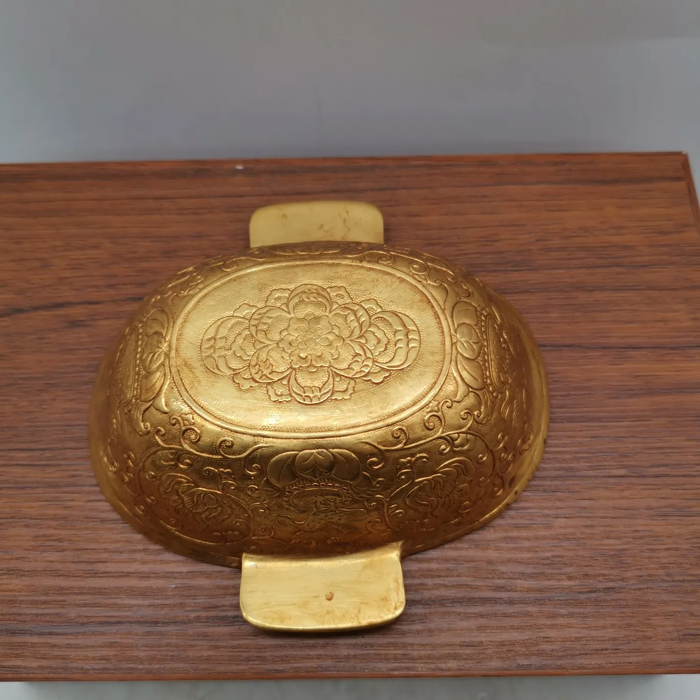 

China Copper gold platin Carved wine cup auspicious beast deer Collectibles Art works Metal crafts vintage home decoration bowl