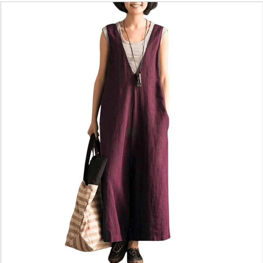 New Women Jumpsuits Cargo Pants Loose Long Wide Leg Playsuits Pants Thin Female Bodysuits Sleeveless Dropshipping Fulfillment