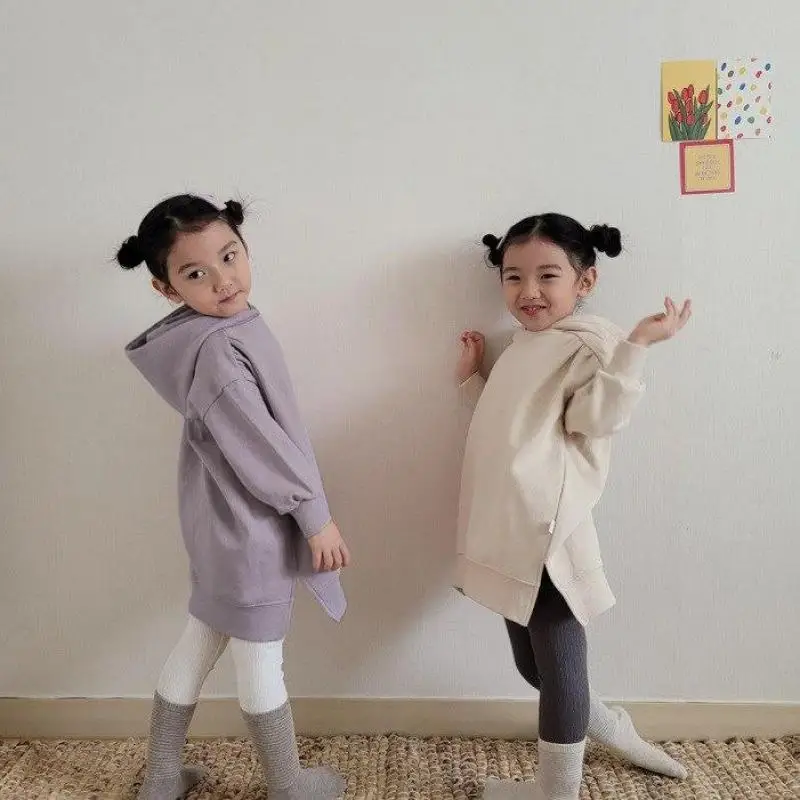 

2022 Autumn Solid Medium And Long Hoodie Baby Girl Comfortable All-match Long Sleeves Tees Boy Casual Cotton Hoodies