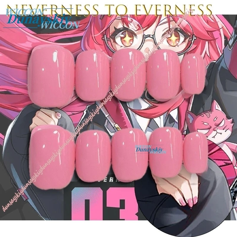 Фото Розовые накладные ногти ручной работы Nanally Pink Handmade Chiz Neverness To Everness Short Press On Nails From Ring, подходящие как для косплея, так и для повседневного ношения. №3
