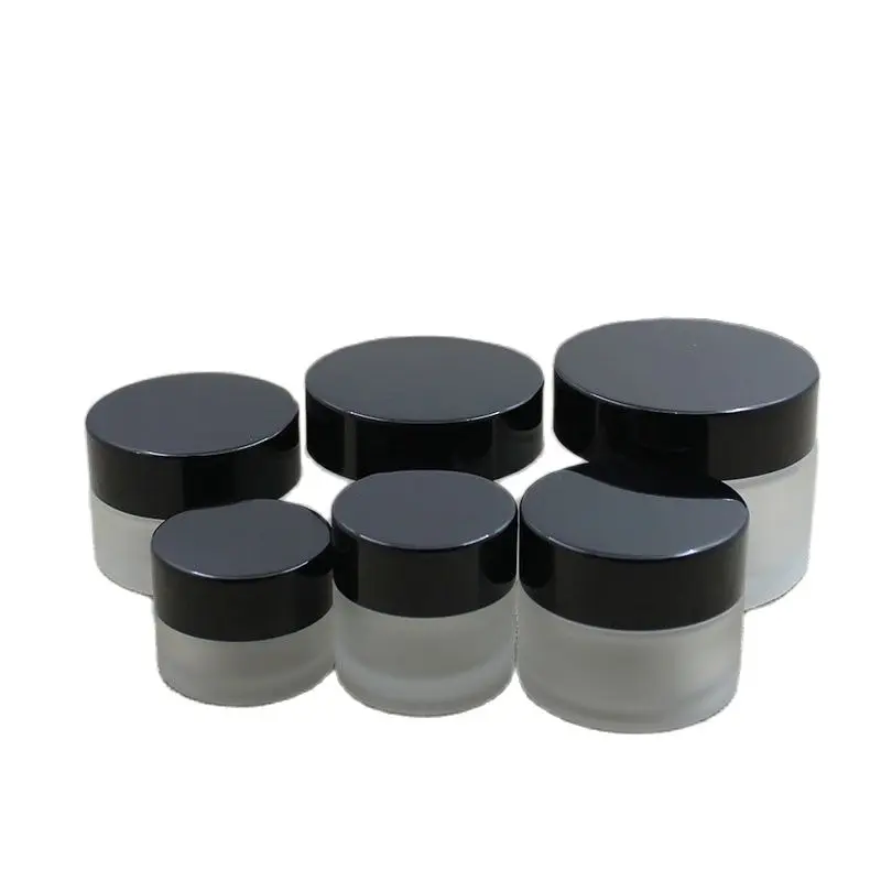 

5G 10G 15G 20G 30G 50G Packing Glass Frosted Jar Black Aluminum Lid Belt Inside Pad Portable Refillable Cosmetic Container 15Pcs