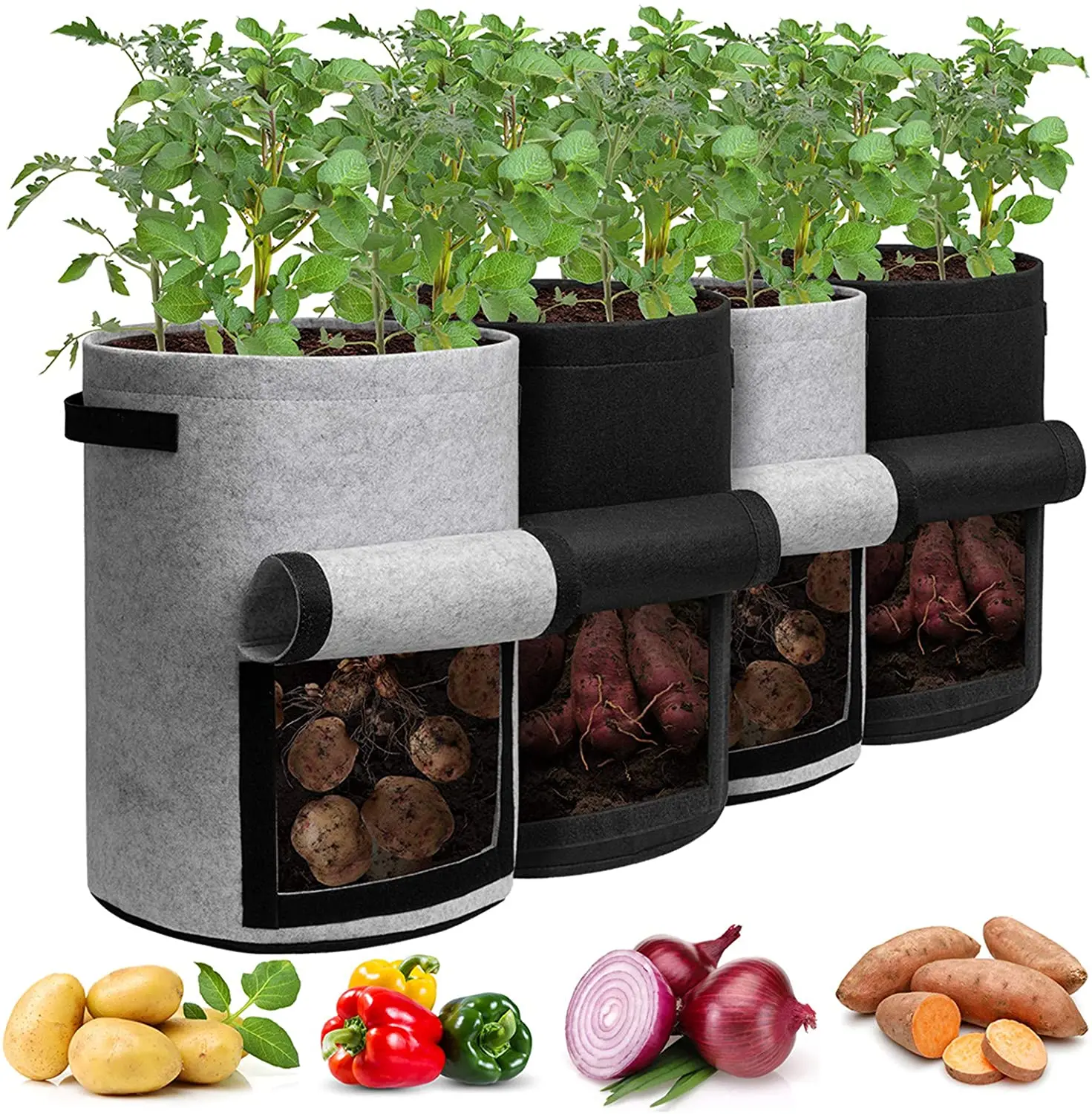 

3 Size Felt plant grow bags nonwoven fabric garden potato pot greenhouse vegetable growing bags moisturizing vertical tools