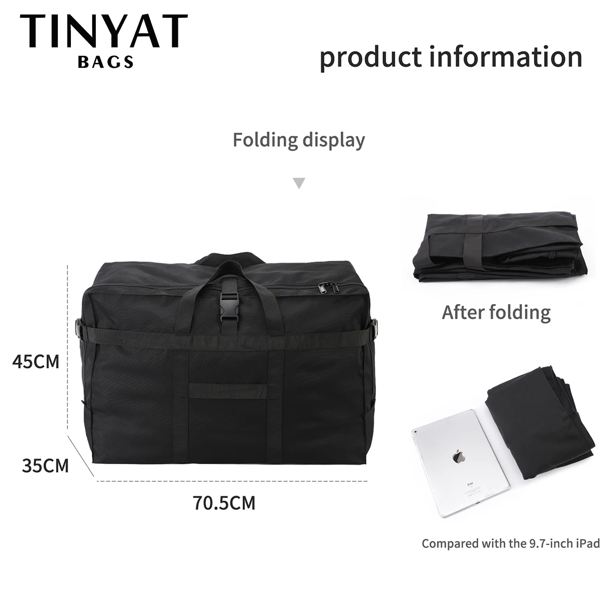 TINYAT Folding WomenTravel Bag Waterproof Large Capacity Tote bag for weekend Male large travel bags for women Man Handbag