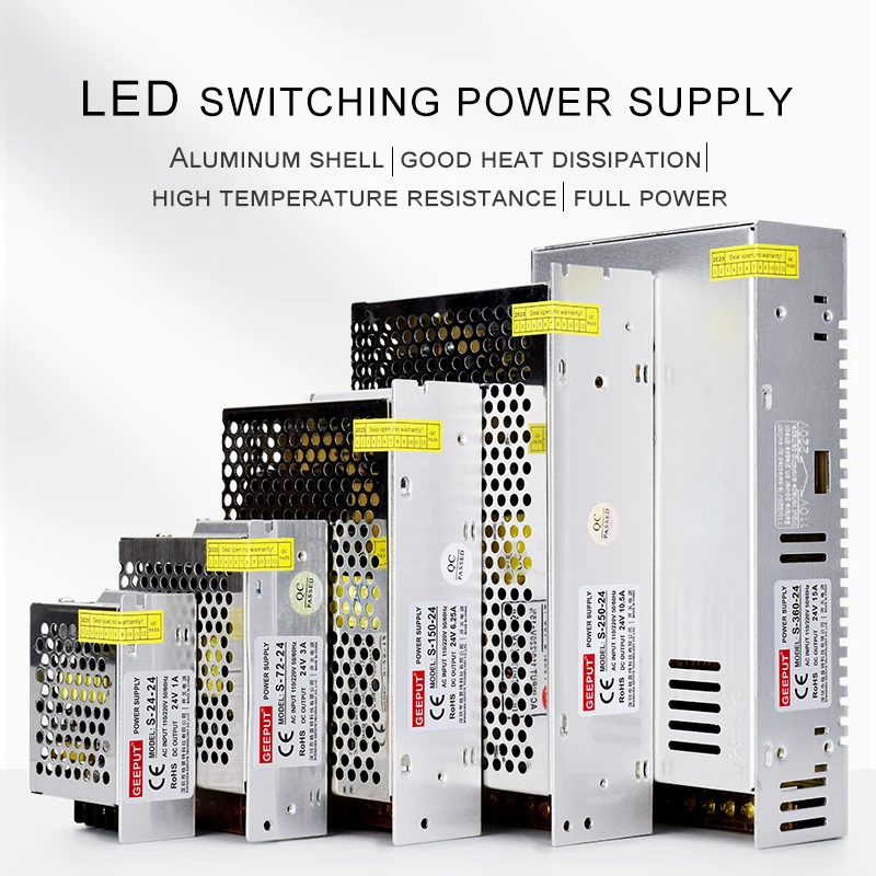 

GEEPUT Led Switching Power Supply SMPS 12V 5A 10A 20A 30A 60W 100W 200W 300W 400W Light Transformer AC110V 220V 240V to DC12V