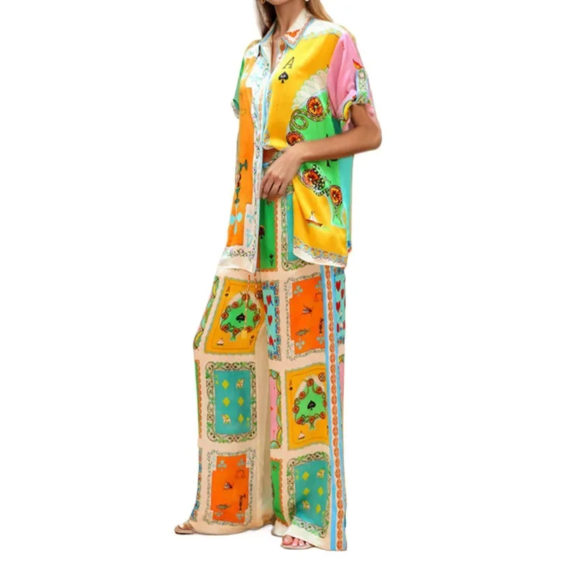 Трансграничная летняя женская одежда 2024 хит продаж футболка брюки свободный