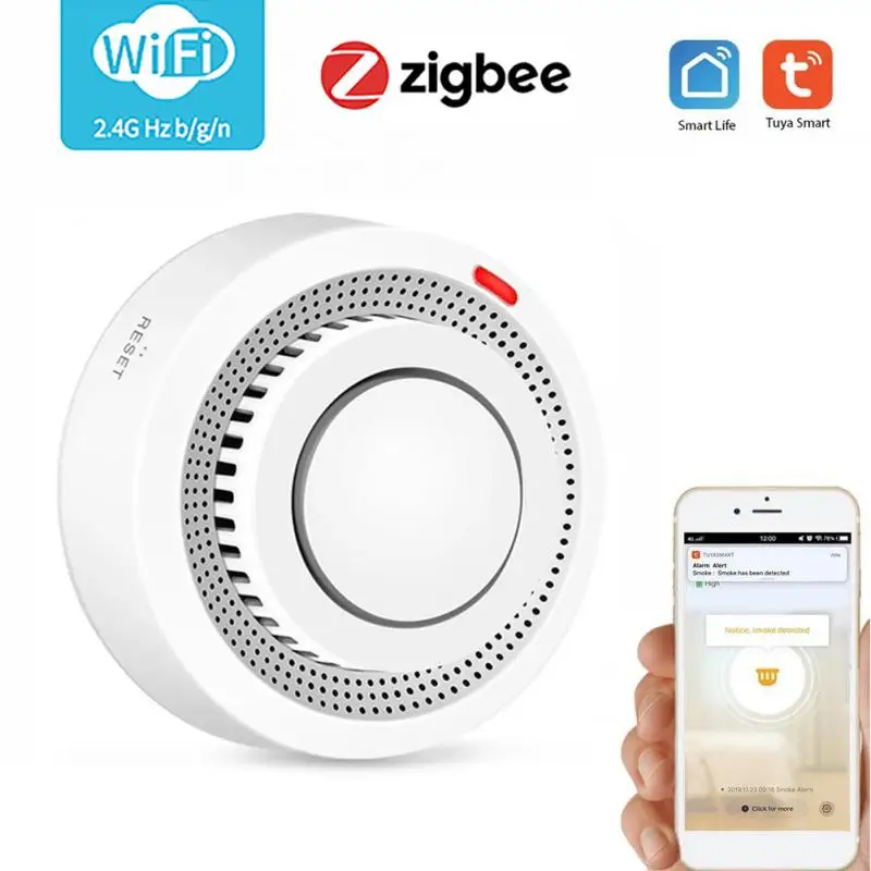 

Tuya WiFi Zigbee Smart Smoke Detector Home Security Protection Fire Smoke Sensor 80dB Sound Alarm Works With Smart Life APP