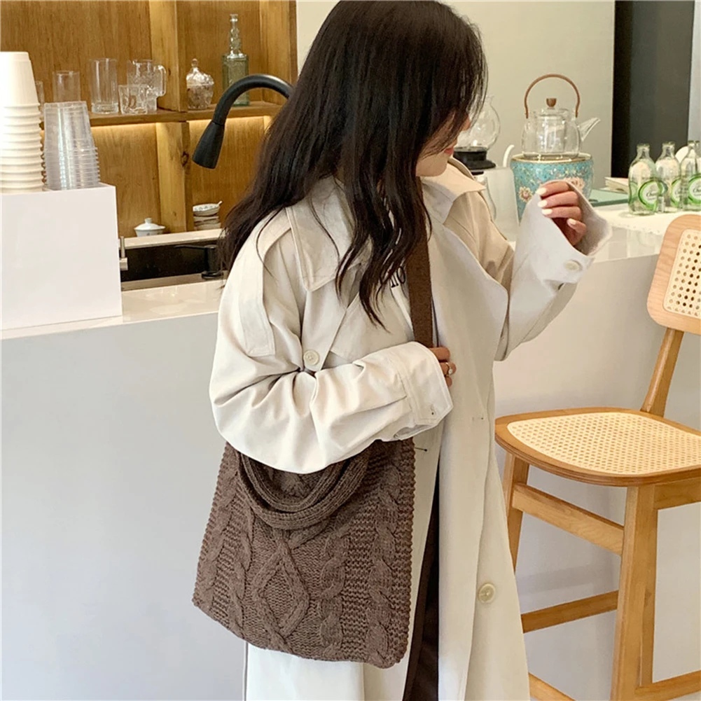 

Vintage Shoulder Handbags Large Capacity Knitted Crossbody Handbags Retro Top-handle Bags Portable Autumn Ladies Girl Purse