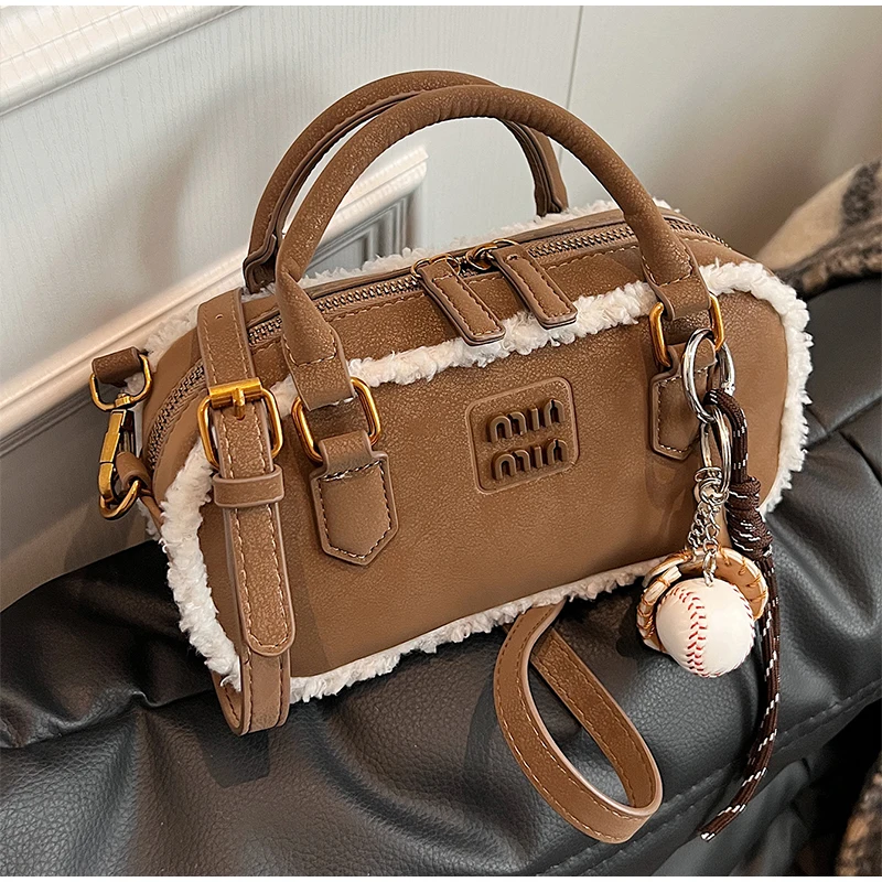 Новая женская сумка для боулинга из овечьей шерсти соответствующий цвету модная