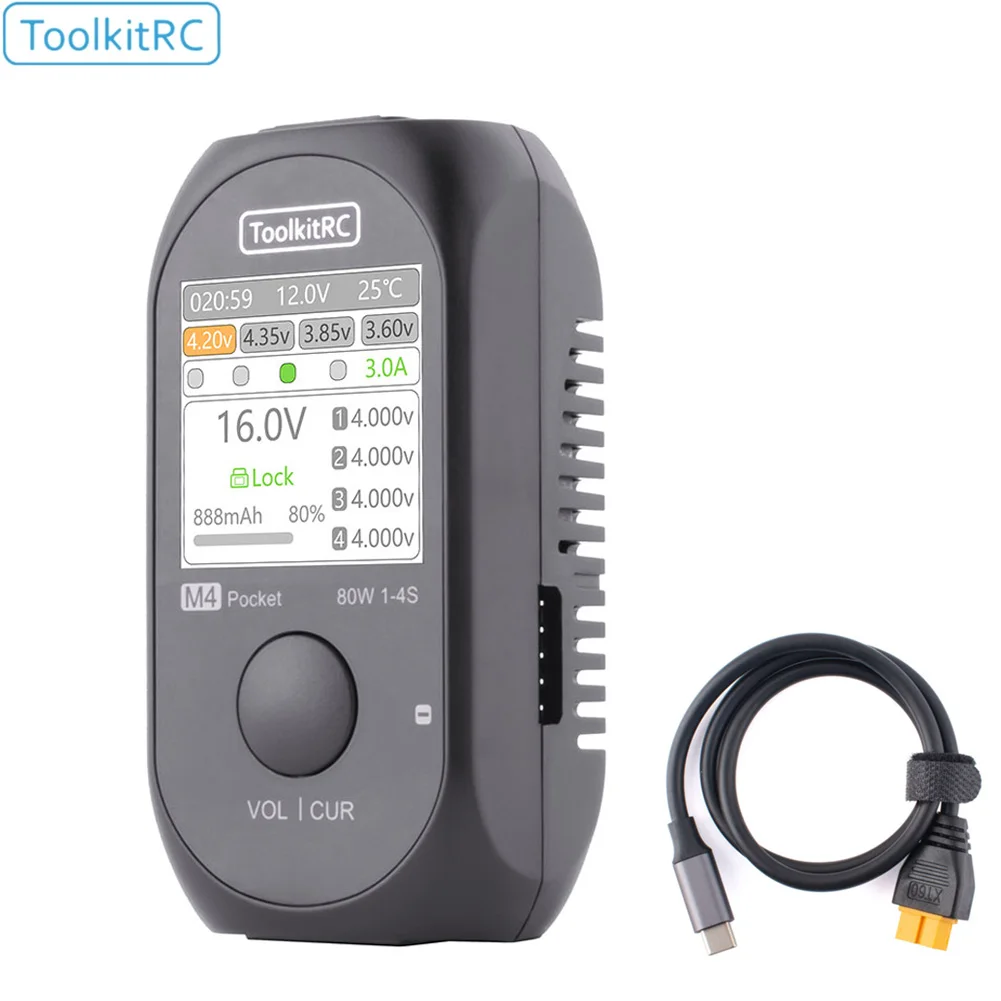 ToolkitRC M4 Pocket DC 80W 5A XT30 XT60 Вход USB-C Входноевыходное зарядное устройство для 1-4S LiPo батареи Функция быстрого зарядного устройства (art.: 3920cf01b8b98) - 3920cf01b8b98