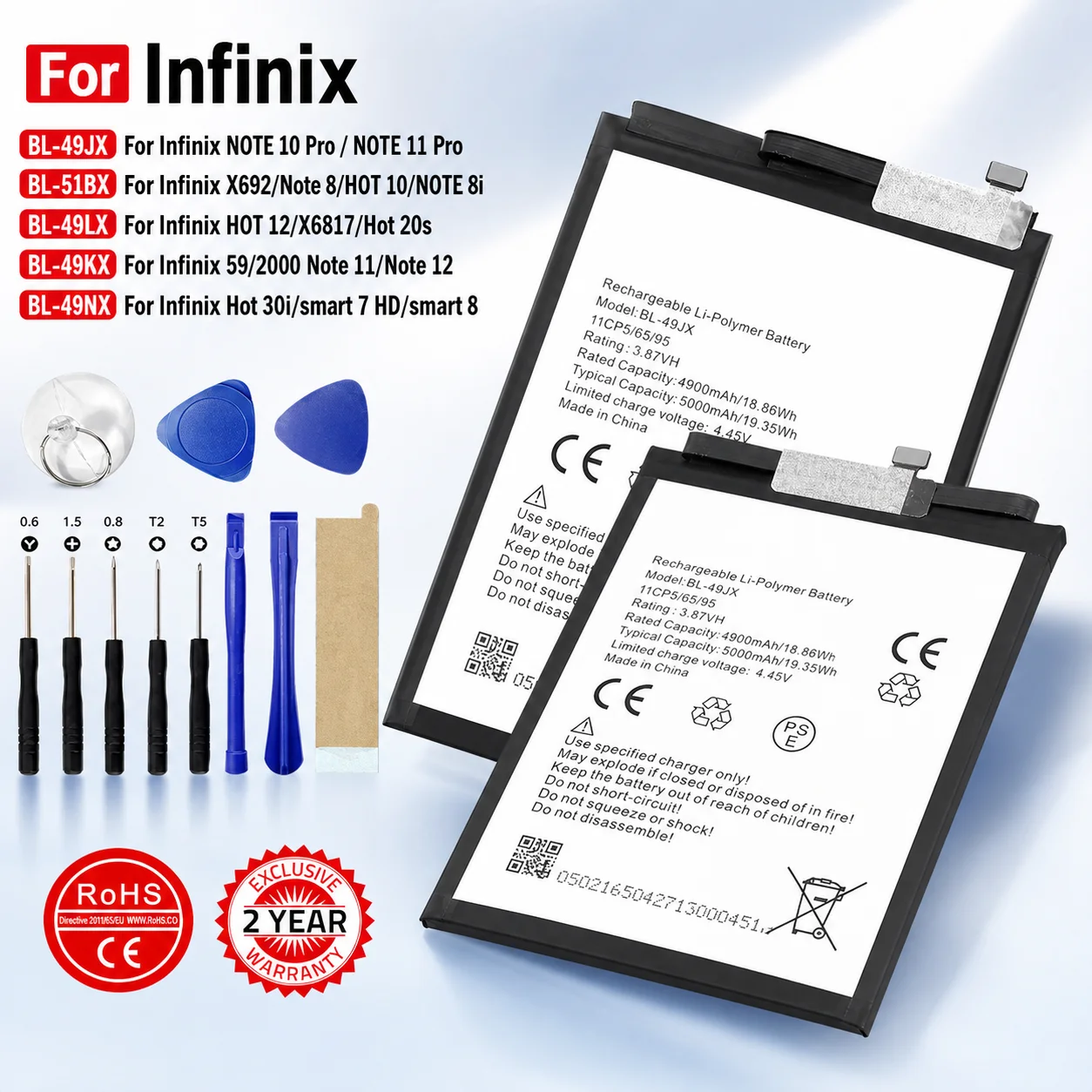 Фото Сменный аккумулятор для телефона BL-49JX BL-51BX BL-49LX BL-49KX BL-49NX для Infinix Note Hot 12 X692 X669 X6817 Smart 7 8 №1