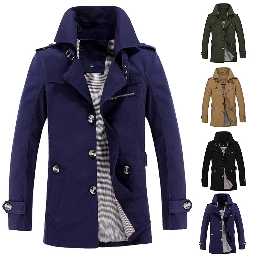 

Fashion Men Winter Warm Slim Trench Coat Long Jacket Overcoat Business Outwear Thermal Casual Jackets