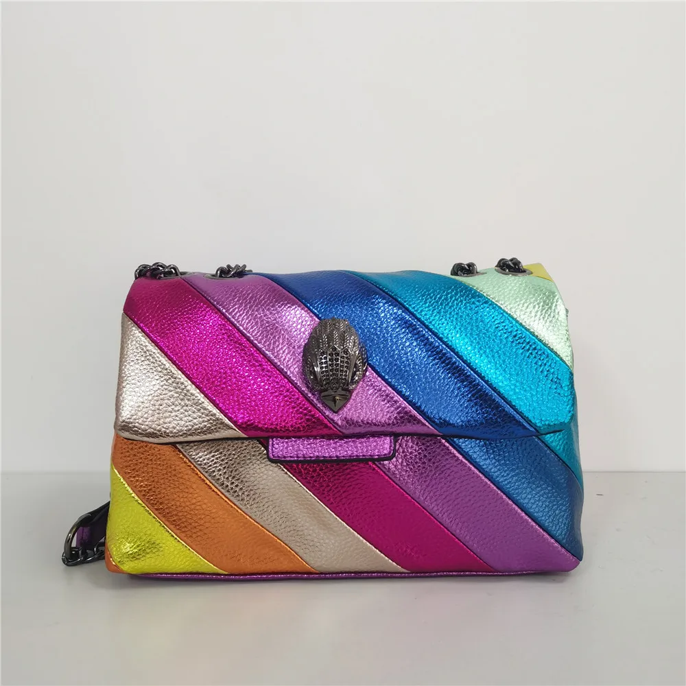 

Jointing Metallic Colorful PU Rainbow Handbag Shiny Cross Body Bag