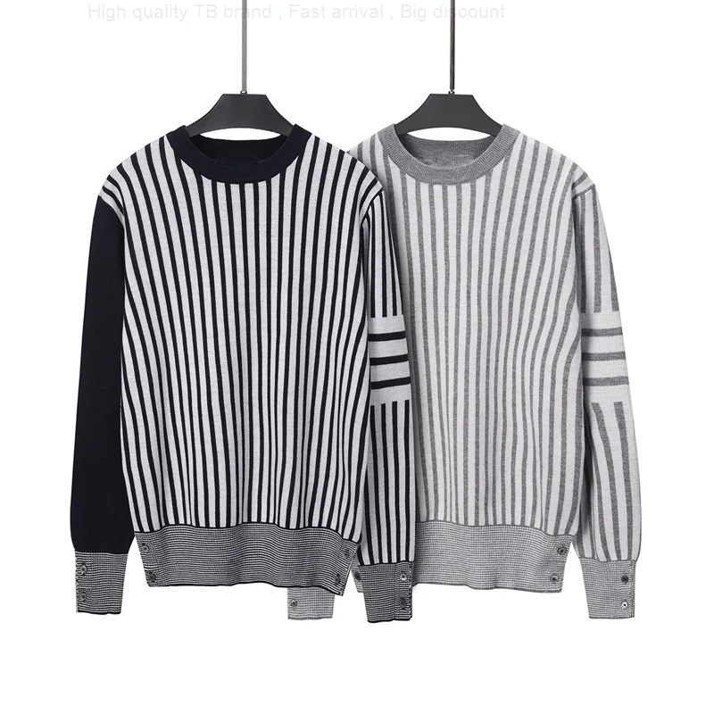 Sweaters TB THOM Men's Korean Fashion Brand Clothing Vertical Stripes 4 Bar Pullovers Coats Harajiku Streetwear Sweaters