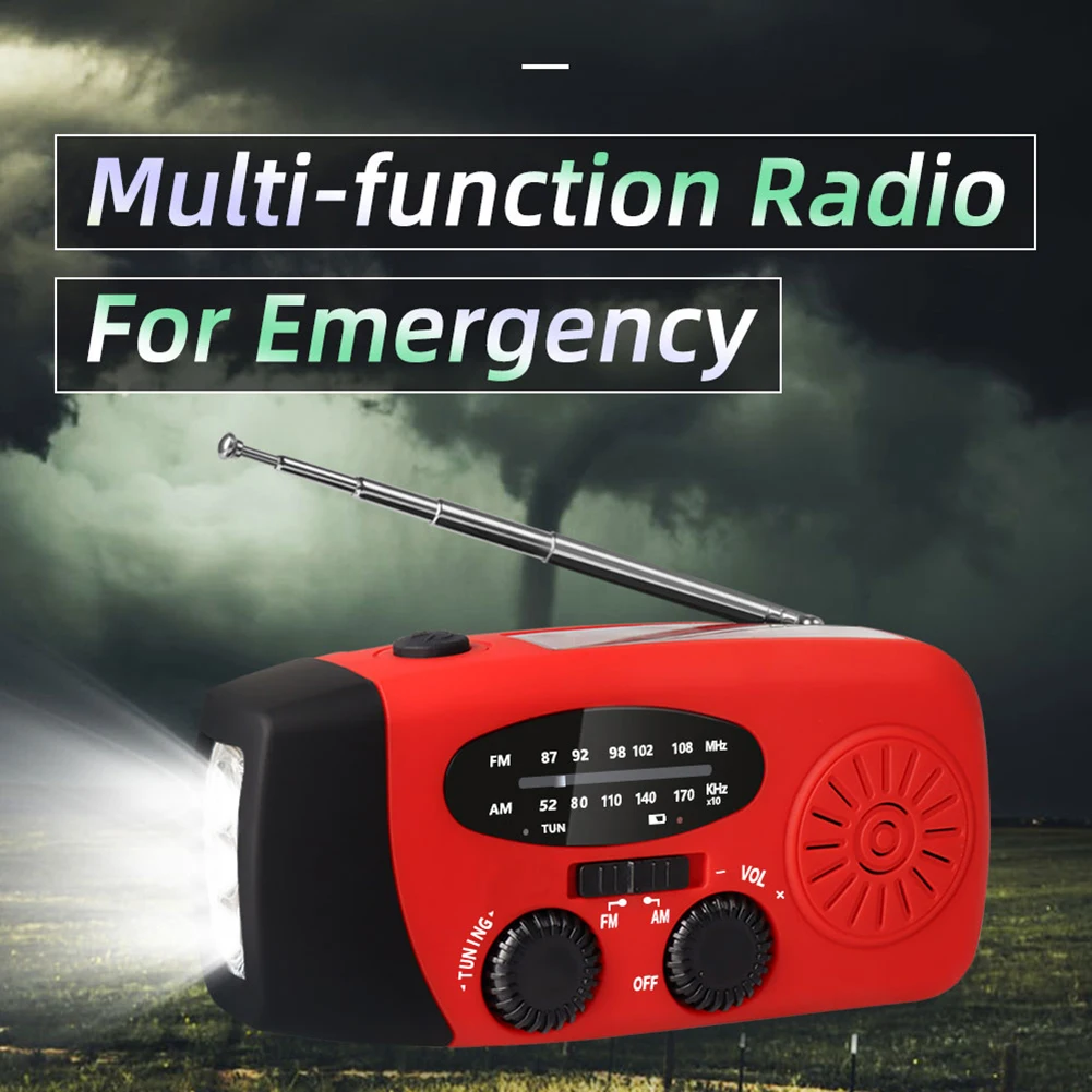 

1200mAh Multifunctional Radio Hand Crank Solar USB Charging FM AM Weather Radio Emergency LED Flashlight Torch Power Bank