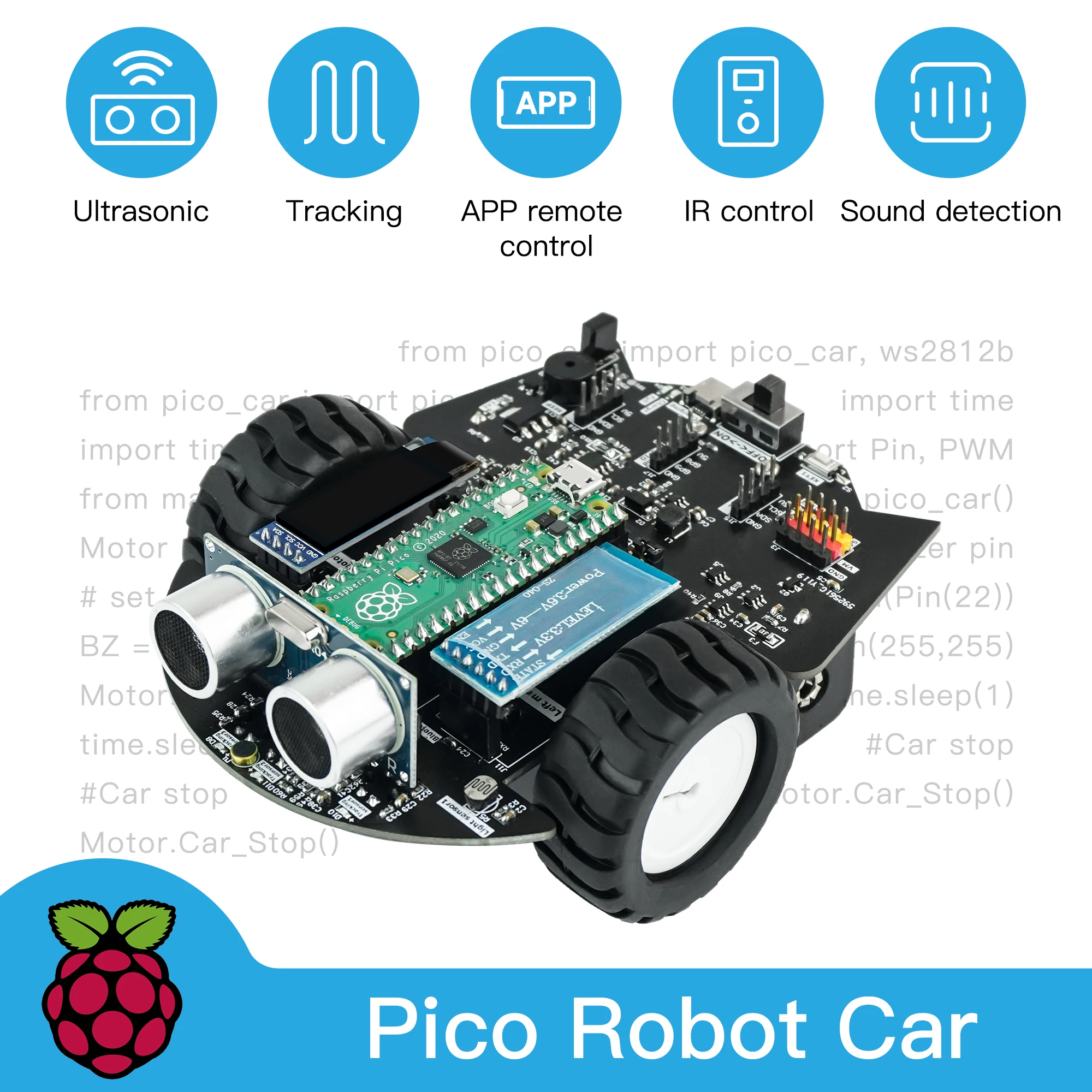 Yahboom Raspberry Pi Pico Robot Car Kit Elettronico Fai Da Te Codifica Kit Robot Supporto Micropitone Programmazione App Controllo A Infrarossi