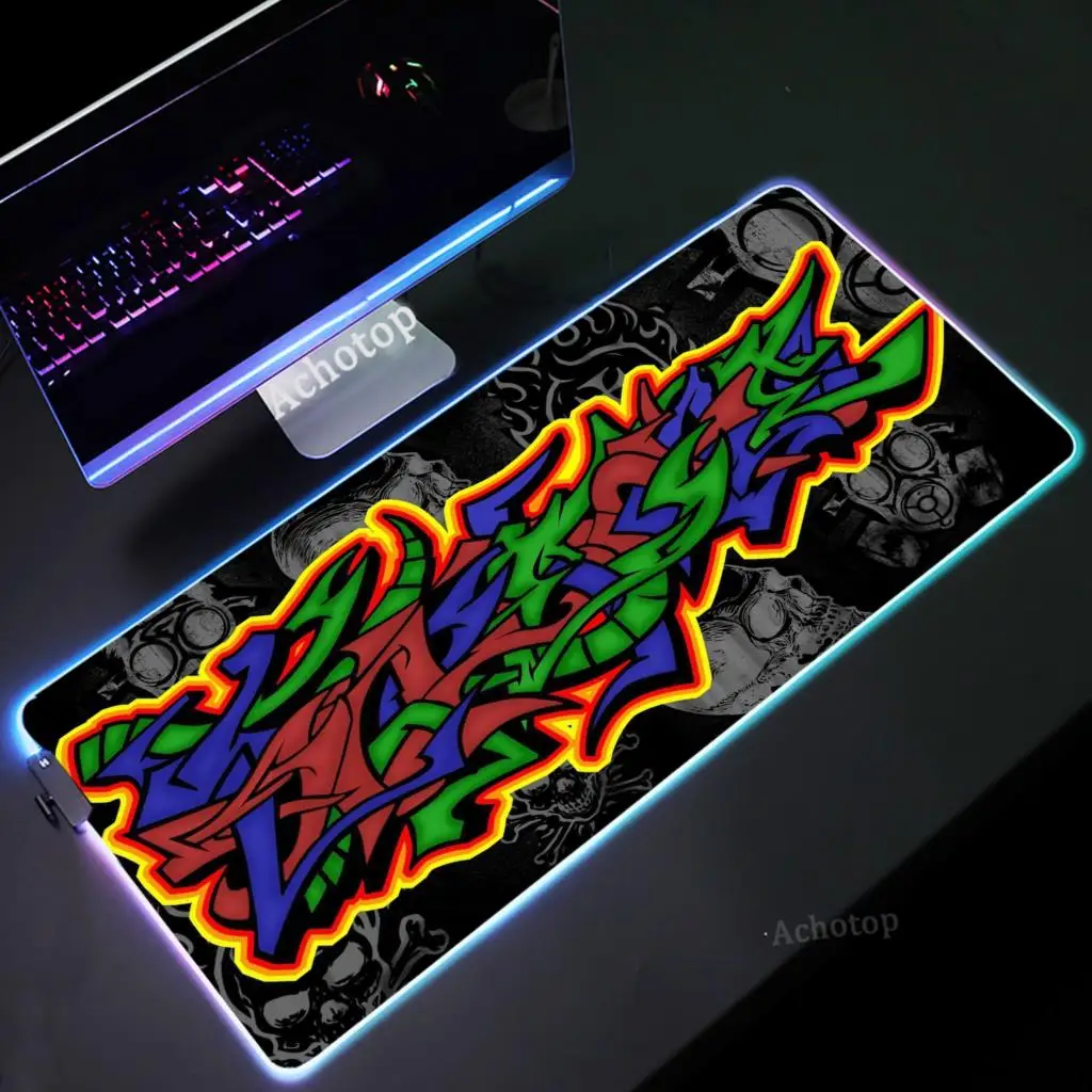 

RGB игровой коврик для мыши, размер XXL, граффити, большой женский коврик для мыши, коврик для мыши, резиновые коврики для клавиатуры, большой коврик для настольного компьютера с подсветкой