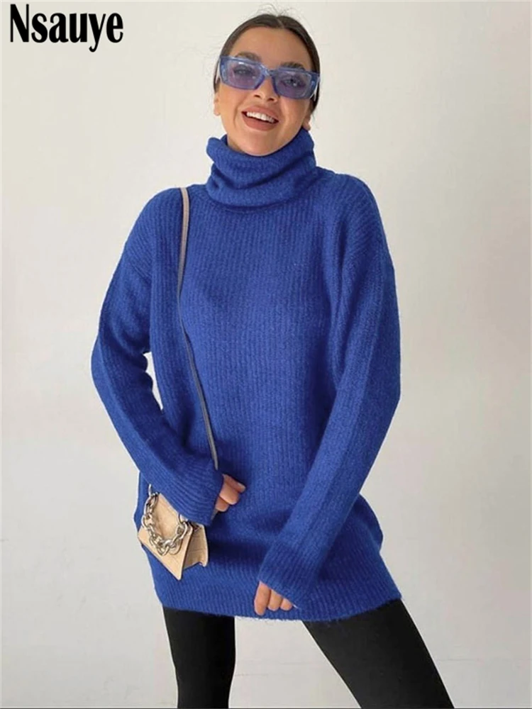 

Длинный свитер Nsauye, женская мода, синий осень 2022, вязаный пуловер, свитер, топ, зимний сексуальный, оверсайз, повседневный клубный свитер, пла...