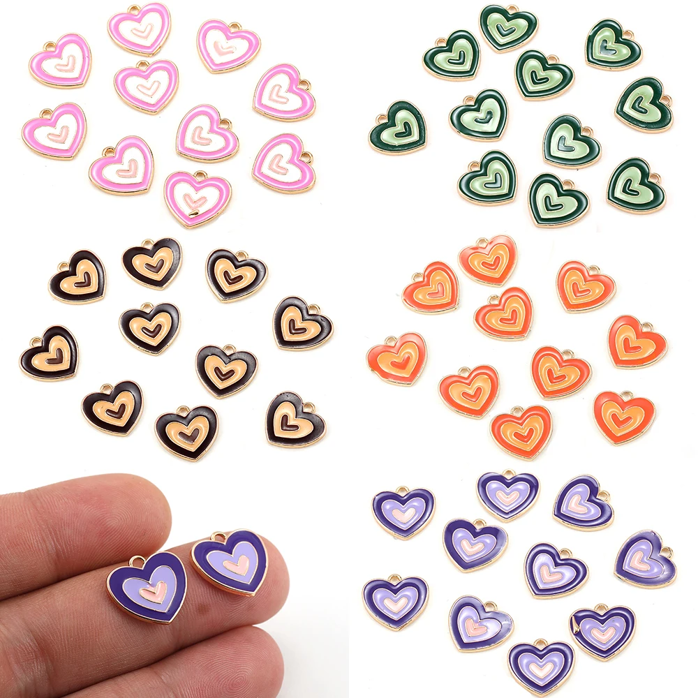 

10pcs Enamel Colorful Love Heart Charms Multilayer Lovely Pendant For Jewelry Making DIY Earrings Bracelets Necklace Accessories