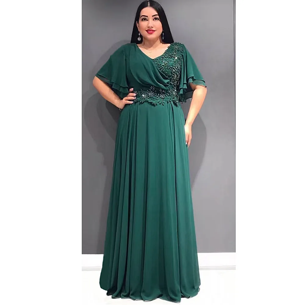 

Elegant Chiffon Women Evening Dresses Dubai Abaya Petal Sleeve Islamic Clothing Moroccan Turkey Long Robe