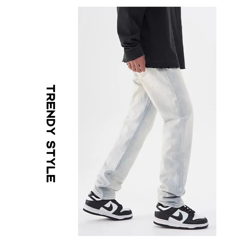 Streetwear Men 2022 New Pattern Recreational Light Blue Pants Straight Cylinder Comfortable Loose Versatile Jeans Autumn Female