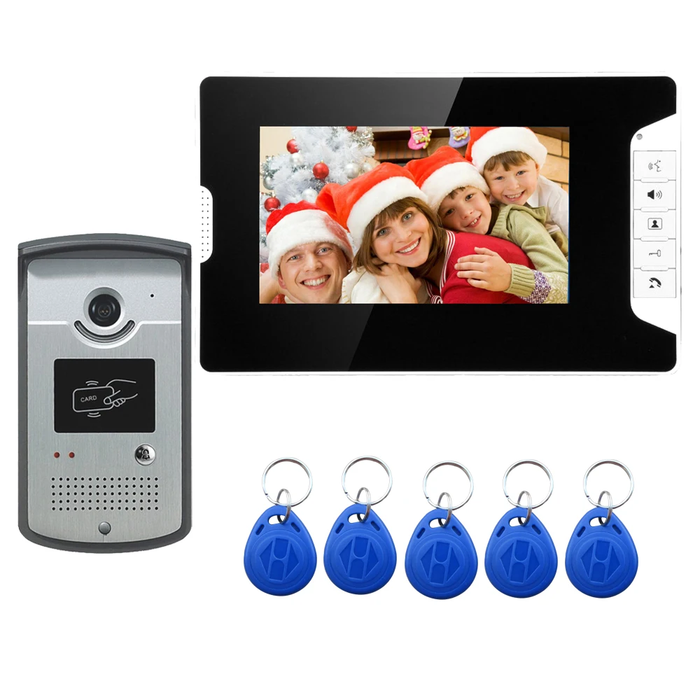 SYSD 7 inch Wired Color Monitor Video Door Phone Intercom System with RFID Infrared Metal Camera