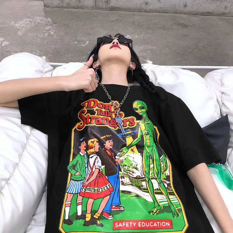 

Женская Винтажная футболка в стиле 90-х, свободная футболка из 100% хлопка с принтом, в стиле панк, летняя уличная одежда в готическом стиле, Y2K