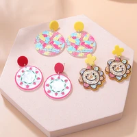 korea cute macaron pink acrylic earrings for women girls geometric round heart dangle earrings bohemia jewelry gifts