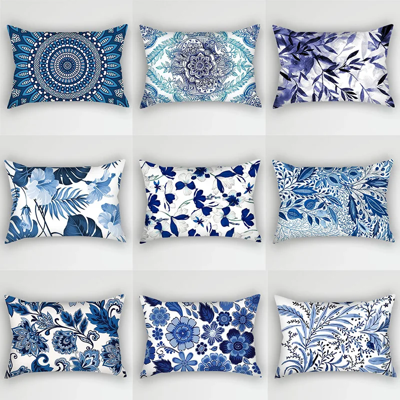 

Bohemian Abstraction Decorative Waist Pillowcase Art Retro Blue Homestay Short Plush Cushion Cover Home Decor Sofa Pillow Case