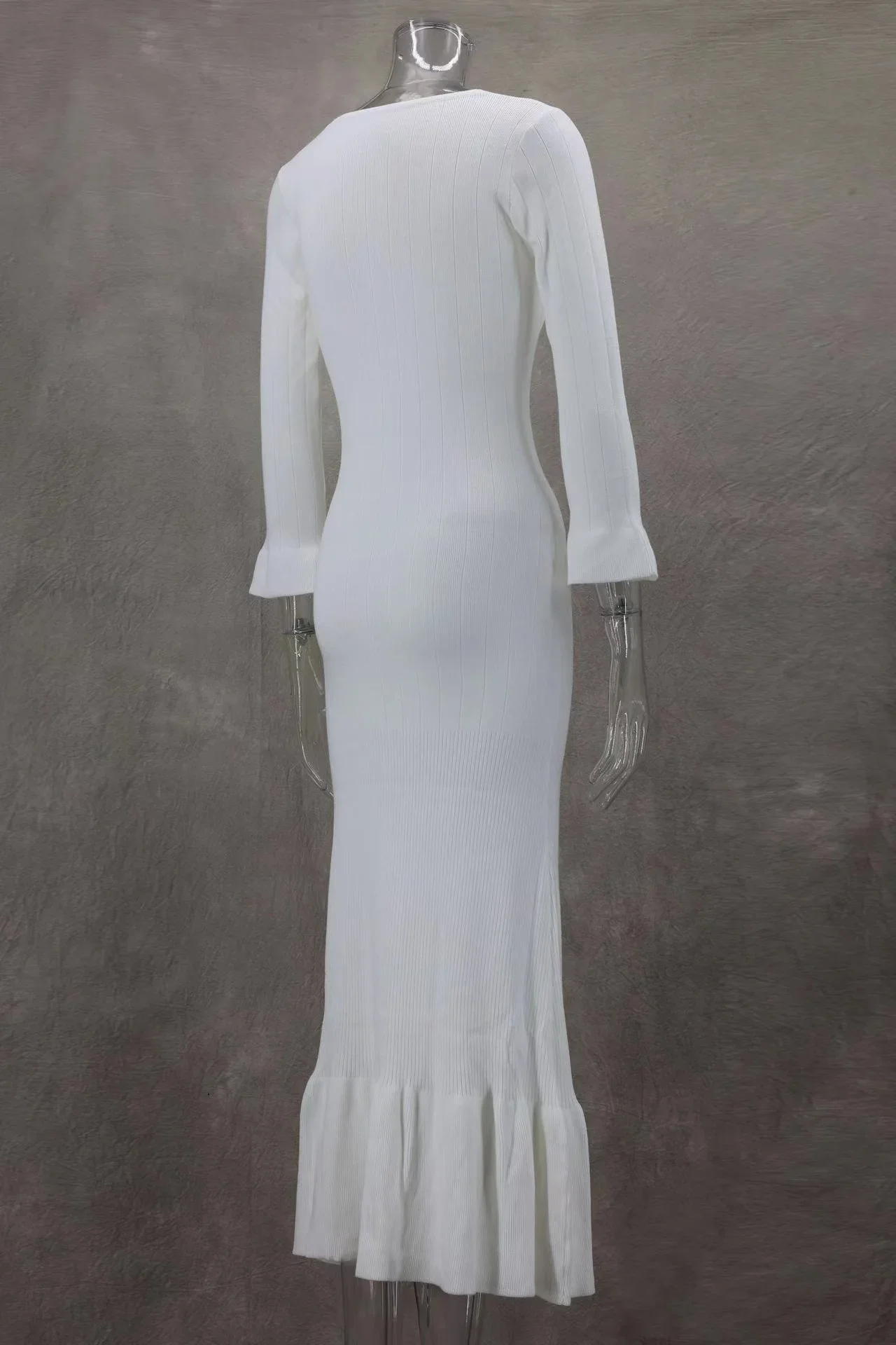 Женское однотонное трикотажное платье Элегантное Длинное однобортное с