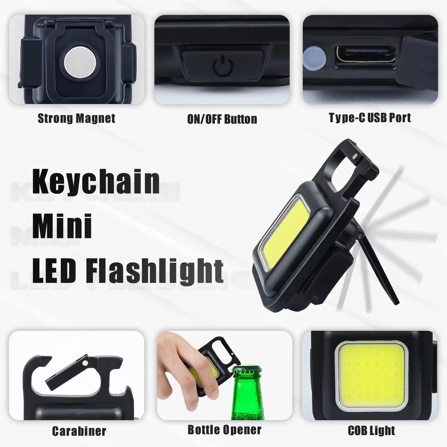 

Mini LED 500mah Cold White Work Light Portable Pocket Flashlight Keychains USB Rechargeable For Outdoor Camping Small Corkscrew