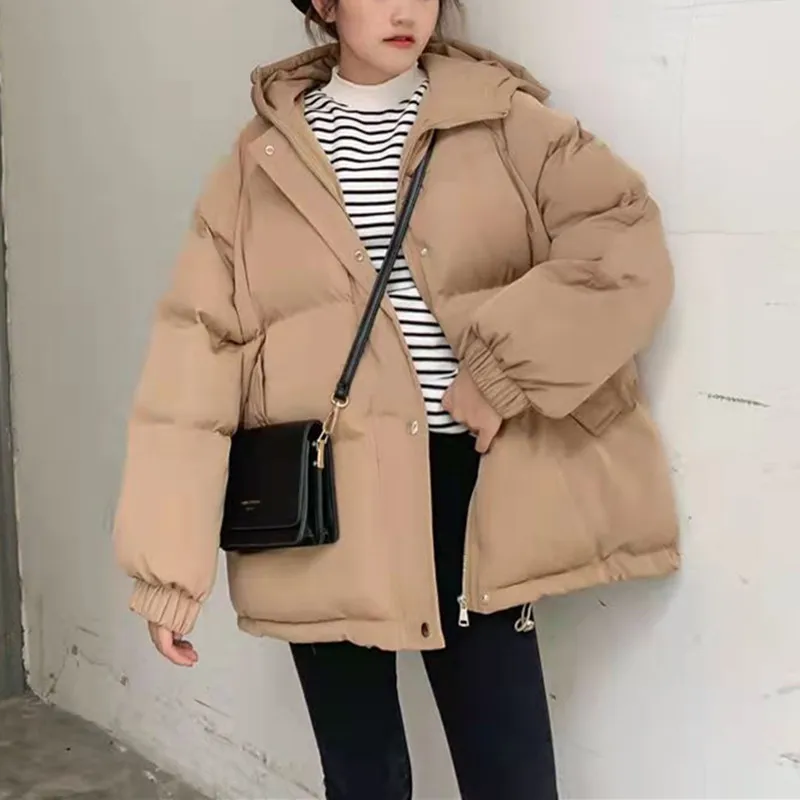 

2022 New Parkas Down Padded Jacket Women Clothing Padded Loose Hooded Cotton Coat Femme Warm Thick Oversized Winter Jacket Q5642