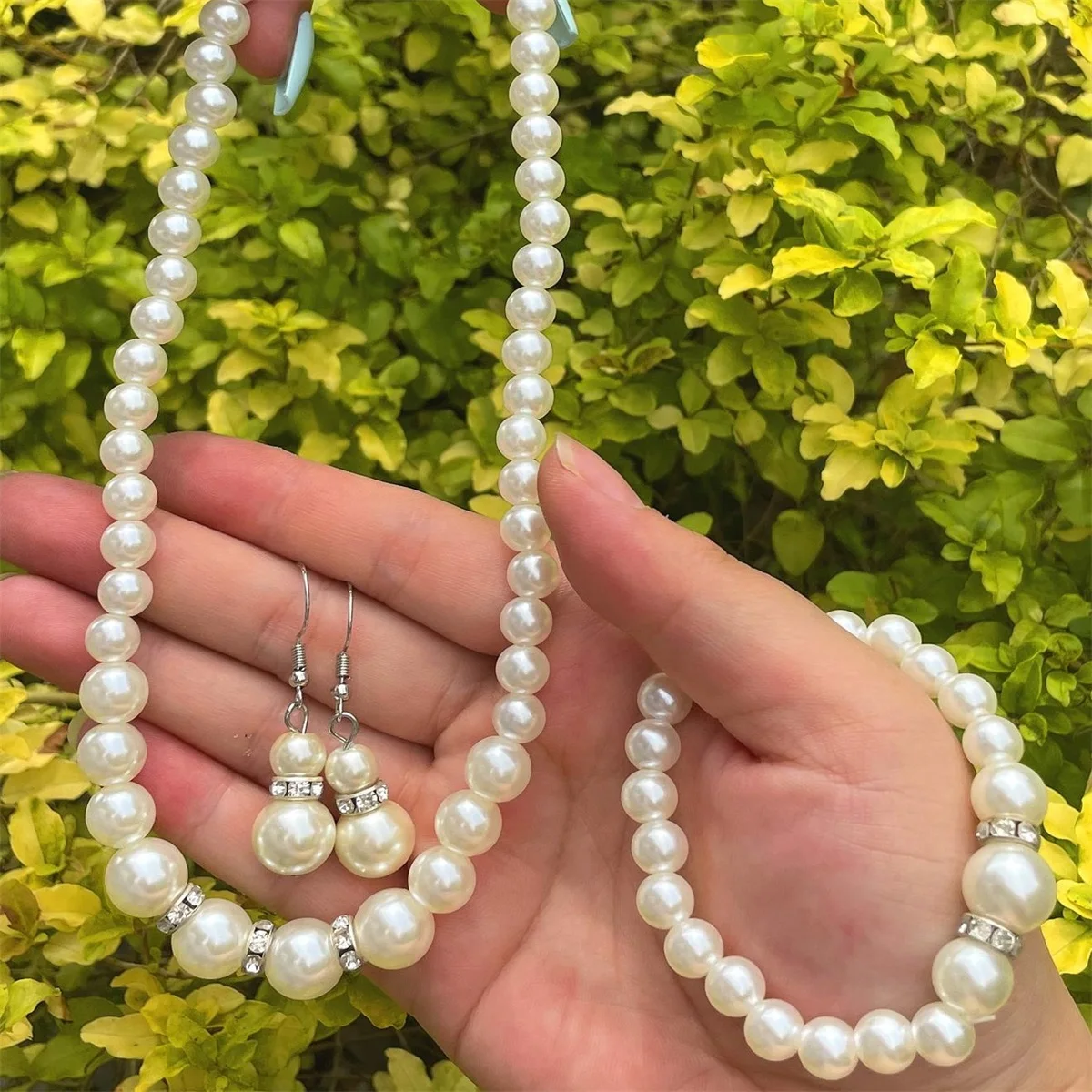 

ANGLANG New Fashion White Pearl Necklace Jewelry Sets Necklace Bracelet Earrings Bridal Pearl Sets Women Party Wedding Gifts