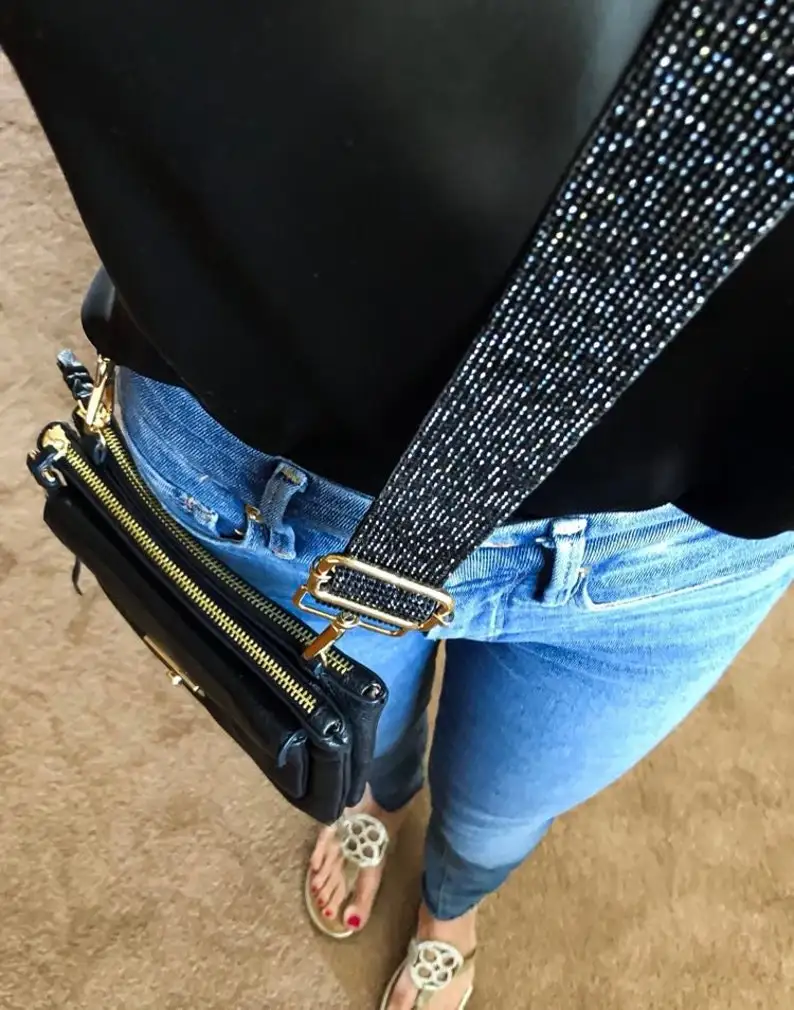 

Black Sparkle Crossbody Strap Interchangeable Rhinestone Strap for Purse Bag Tote