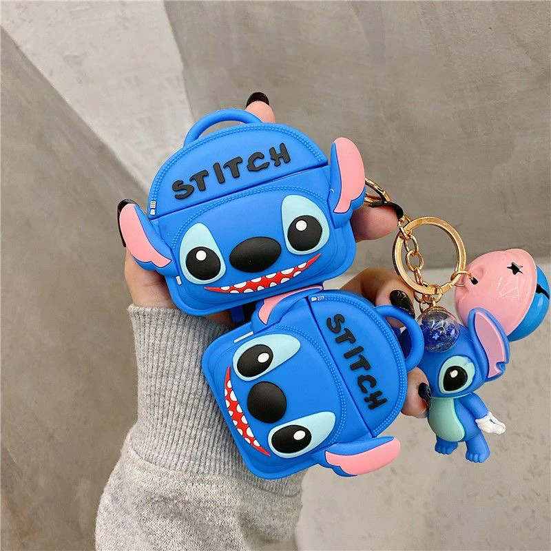 

Disney Stitch Small Bag 3D Doll Pendant Earphones Case for Apple AirPods Air Pods 1 Pro 2 3 Cover Headphone Anti-fall Box