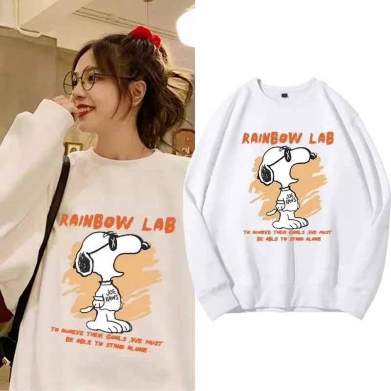 

2022 New Kawaii Snoopy Spring and Autumn Japanese Round Neck Sweater S-Xl Female Cartoon Cute Thin Design Niche Top for Gifts